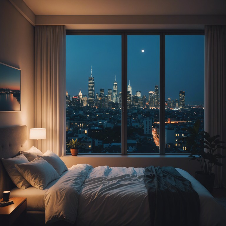 An introspective journey through sound, combining elements of urban nightlife with the tranquility of a bedroom setting, using soft melodious tunes to echo the complexities of city life.