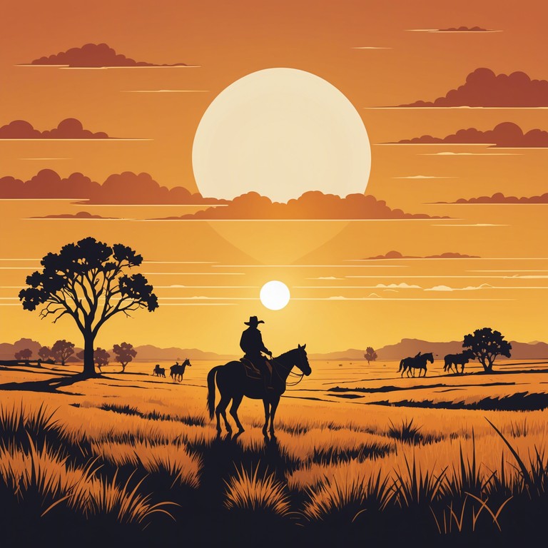 Experience the vivid storytelling of a western sunset captured in musical form. This engaging track combines fast paced acoustic guitar riffs with the atmospheric soundscapes of the old west, perfect for conveying a tale of cowboys and open skies.