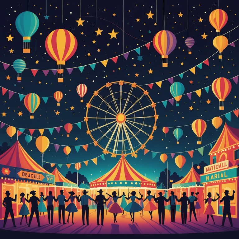 This composition captures the essence of a vibrant carnival atmosphere under a starlit sky. With an infectious rhythm and lively melodic hooks, it embodies the spirit of celebration and dance, making listeners feel like they are part of a jubilant parade.