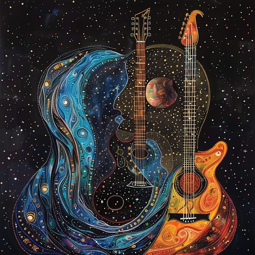 This piece intertwines indian raga's traditional melodies with rock music's intensity, resulting in a dreamlike, otherworldly experience. The sitar's delicate notes harmonize with electric guitar, painting sonic pictures of galactic travels.