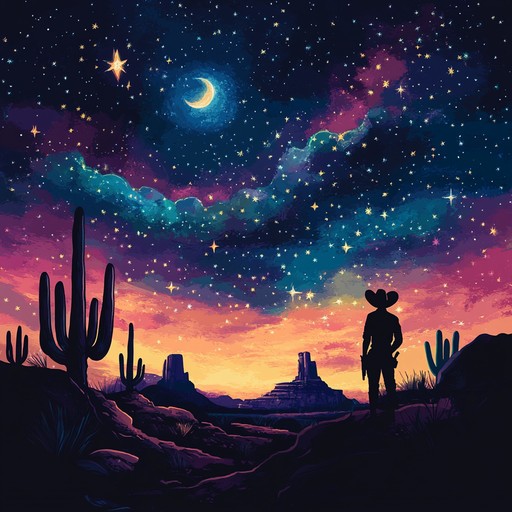 A journey through a hallucinatory desert, where psychedelic elements blend with traditional country twang. Eerie echoes of the wild west meet spacey synths, creating an immersive auditory experience that feels both nostalgic and futuristic.