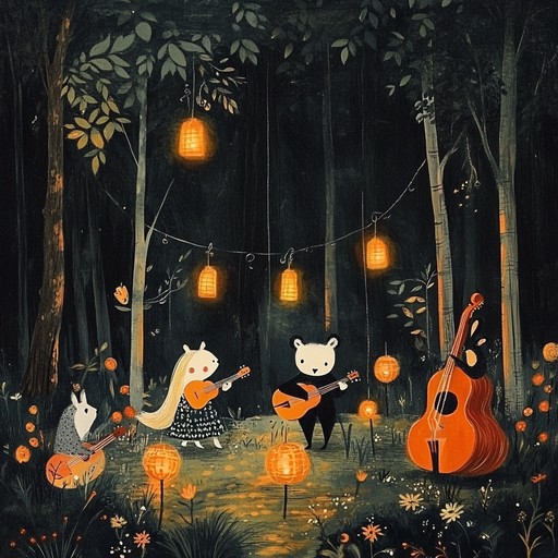 An instrumental piece blending whimsical melodies and lively rhythms, capturing the essence of an enchanted forest celebration in freak folk tradition, featuring the mandolin.