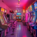 an energetic instrumental capturing playful 80s arcade fun.