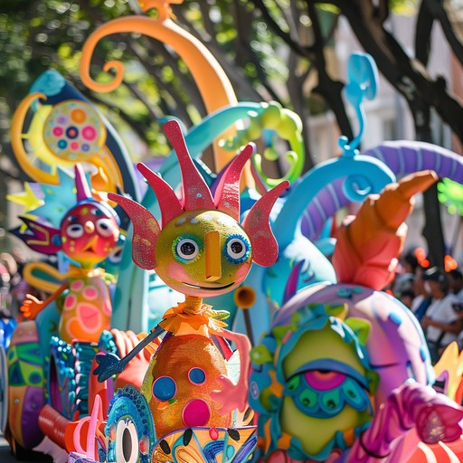 This piece brings together the quirky and joyful elements of a carnival parade. Featuring accordion melodies and lively rhythms, the music moves through a celebratory soundscape filled with vibrant colors and playful characters, evoking the sense of being at a festive carnival under the big top.