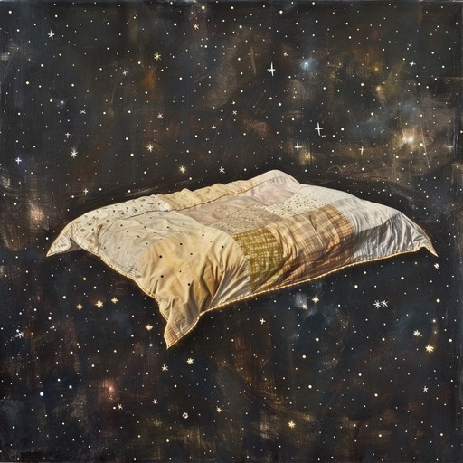 This piece invokes a sense of nostalgic warmth underlined with surreal, cosmic elements. Imagine the sensation of wrapping yourself in your grandmother's quilt but surrounded by the stars. It fuses ethereal synthesizer lines with comforting acoustic textures, gently pulsating rhythms, and whimsical, otherworldly sounds, creating a comforting yet bizarre soundscape.