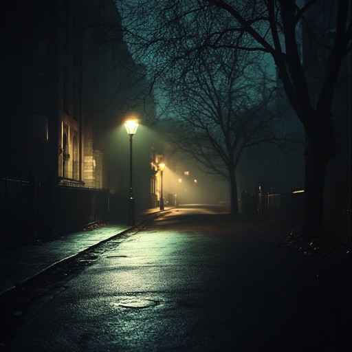 A slow, contemplative track with a sparse arrangement, featuring subtle echoes of a piano playing muted notes. The composition evokes the sensation of walking alone down an empty street under a solitary street lamp, capturing the melancholy and introspective loneliness of the night.