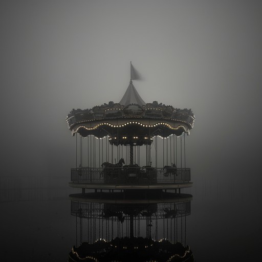 A creepy, off-key melody plays from an old, rusted carousel in an abandoned amusement park. The musicbox-like tune echoes through the desolate grounds, accompanied by the ghostly creaking of the carousel's gears. The haunting atmosphere sends shivers down the spine as the once joyful ride now serves as a reminder of forgotten memories and lost innocence.