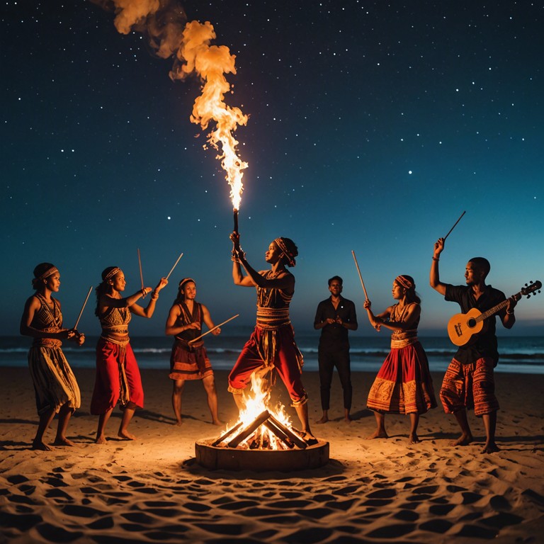 Imagine a serene oceanic landscape, with subtle violin tones blending into the powerful, rhythmic pulse of african tribal drums, transporting you to a place where different worlds not only meet but dance together in harmony.