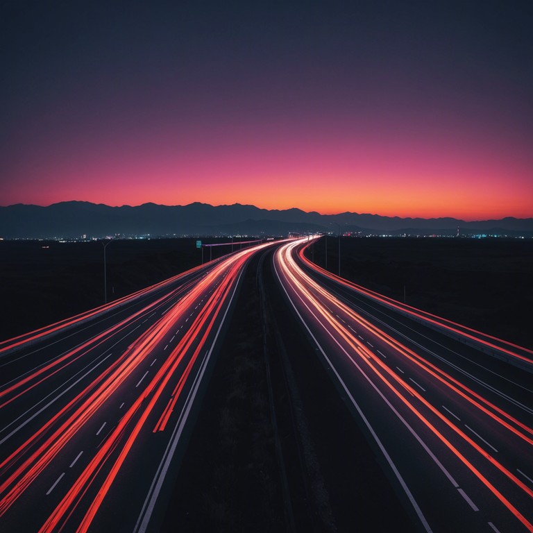 This track embodies the exhilarating feeling of speeding down an endless highway under neon lights. Its pulsing rhythms are paired with shimmering synths to capture the essence of a nocturnal adventure, offering a blend of retro nostalgia and contemporary edge. The track progresses with subtle rises and falls, crafting an immersive listening experience.