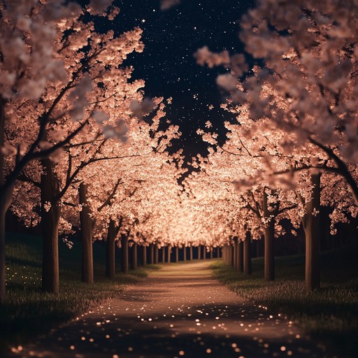 Experience a tender and sensual j pop instrumental that captures the enchanting essence of a cherry blossom night. The koto's flowing rhythms blend with ambient synthesizers, creating a gentle, captivating ambiance that transports listeners to a world of night time blossoms and soft, romantic feelings.