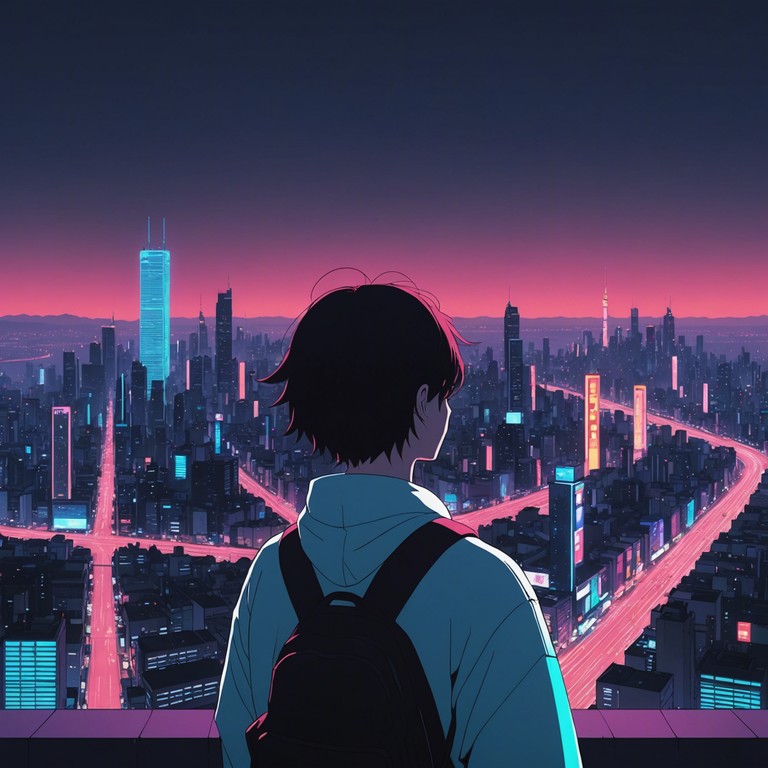 A soundtrack that merges the pulsating rhythms of urban life with the emotive, layered aesthetics of anime. It's designed to represent the unspoken tales of a bustling metropolis at night, with echoes of distant conversations and the resonance of city life, all infused with a narrative, anime inspired emotional depth.