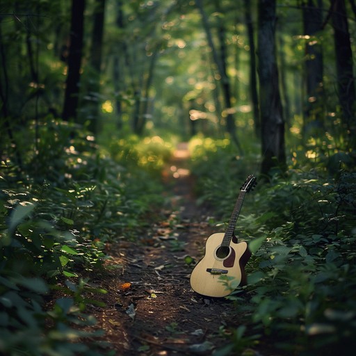 A gentle, finger picked guitar creates a dreamy soundscape, echoing through a timeless forest. The melody evokes memories of wandering alone in nature, blending the soothing sounds of the woodland with an ethereal, nostalgic tone.