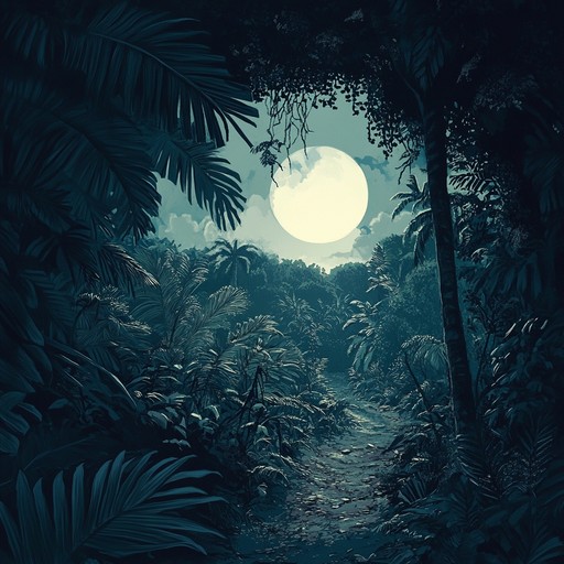 Dive into a haunting tropical rainforest where eerie ambient tones clash with the rhythmic sounds of nature, creating a mysterious and captivating atmosphere. The sound of marimbas blends with unsettling ambient drones to envelop you in a dark, enigmatic night in the tropics.