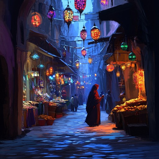 A mesmerizing musical journey through a bustling middle eastern bazaar at night, filled with playful melodies and enchanting rhythms. The track combines the delicate strumming of an oud with whimsical arrangements, creating a captivating atmosphere of wonder and magic.