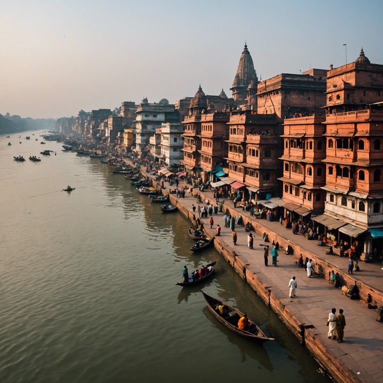 This composition intricately weaves the vibrant energy of banaras with modern dynamic beats, using classical indian instruments to create a vivacious soundscape that invokes the spirit of the bustling streets and the serene riverbanks of this ancient city. The piece embodies a journey through time, portraying both the traditional essence and the pulsating modernity of banaras.