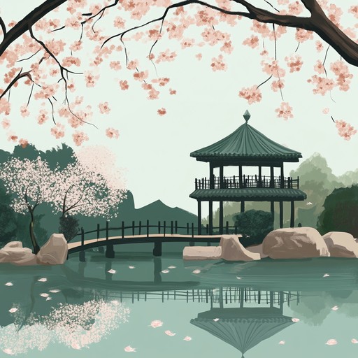 A gentle track featuring the distinctive soothing sounds of the shamisen, layered with soft strings and delicate percussion. Channeling the ethereal tranquility of an anime scene where cherry blossoms flutter softly in a serene garden. Light melodies interweave with subtle harmonic shifts to create an emotional journey of peace and introspection.