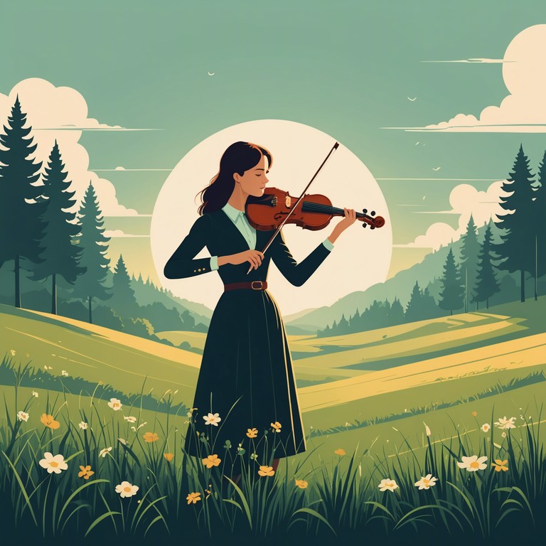 Imagine a violin playing softly by a tranquil lakeside at dusk, the air filled with serene whispers of a distant past blended perfectly with the subtle rhythms of the future.