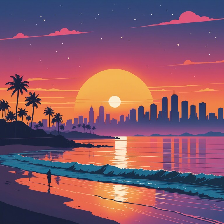 Imagine the sound of dusk on a bustling city beach, capturing the moment when vibrant day turns into a soothing night. Rich synths blend with rhythmic beats, creating a soundscape perfect for a tranquil evening.