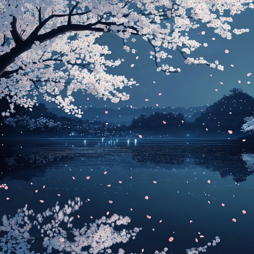 Engage in a journey through a tranquil night under cherry blossoms, with piano melodies guiding introspective thoughts and reflections. Perfect for anime scenes portraying calm, thoughtful emotions and picturesque landscapes