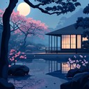 gentle koto melodies evoke peaceful night under cherry blossoms