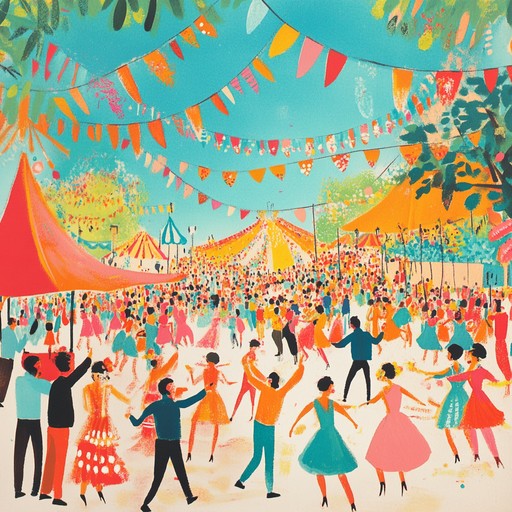 Imagine a vibrant musical scene at a bustling summer festival, with everyone dancing to joyful tunes under a sky painted with fireworks. This track captures the essence of excitement and the warmth of communal joy during high summer festivities. It's a cheerful composition that combines folk elements with the sparkle of modern rhythms, encouraging everyone to dance without inhibition.