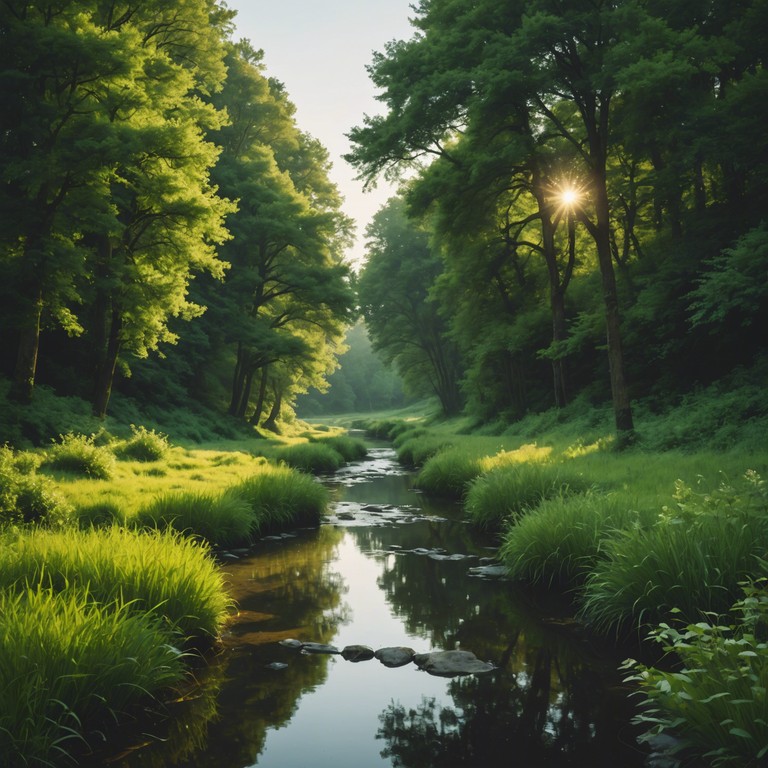 A serene instrumental composition that features the calming sound of a banjo intertwined with the flowing ambiance of a peaceful morning by the stream. This track is perfect for reflecting, relaxing, or gentle background music during creative endeavors.