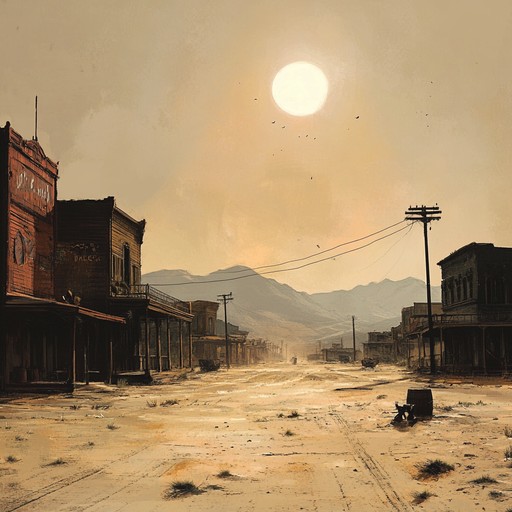 Channel the tension of an old western standoff with intense, gritty melodies and atmospheric undertones. Perfect for evoking the arid, suspenseful mood of a high noon duel in a desolate frontier town. The music should build with layers of twangy guitars and dramatic percussion, culminating in a climactic face off.