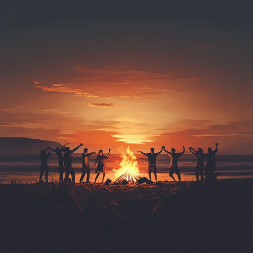 An exhilarating dance pop track featuring vivid synth layers and pulsating beats. It captures the essence of a lively beach party at night, where everyone is celebrating, dancing, and enjoying the joyous summer atmosphere.
