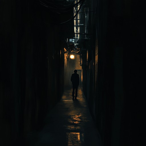A theatrical orchestration that captures the intensity of a dark alleyway encounter, blending dramatic crescendos and eerie silence to keep listeners on edge. Ideal for a broadway thriller scene.