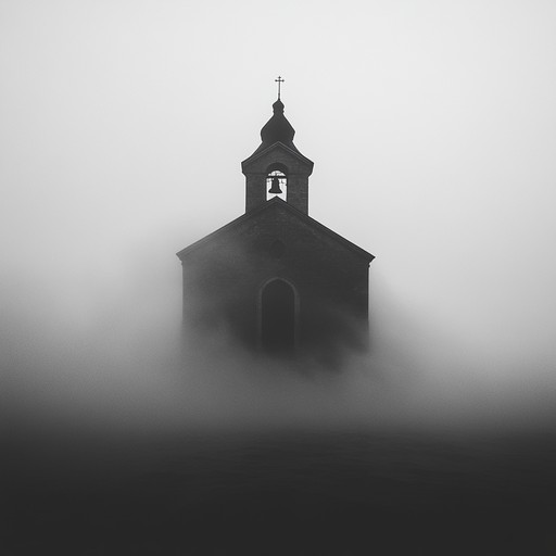 A dark, eerie composition set in a desolate, ancient chapel with chilling echoes of a lone church bell reverberating through the stone walls. The atmosphere is heavy with suspense, whispering ghosts, and fleeting memories, creating an otherworldly soundscape that draws in listeners, leaving them captivated and unnerved.