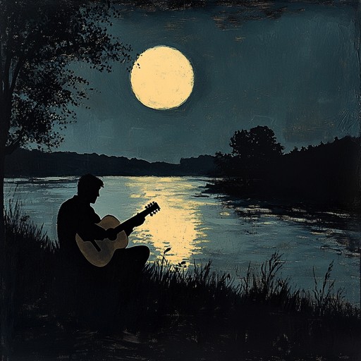 An instrumental blues track featuring gentle acoustic guitar melodies that create a calming and serene ambiance reminiscent of a tranquil night under the moon