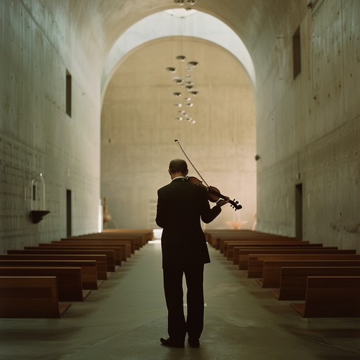 This intimate piece transports listeners to a serene jewish prayer room, using soft melodies on the violin intertwined with subtle, traditional jewish musical motifs, creating a peaceful and reflective atmosphere.