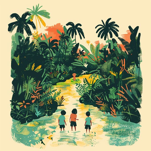 A delightful children's song featuring playful melodies inspired by jungle sounds. This track incorporates bird calls, monkey chatter, and rhythmic drumming to create an adventurous and whimsical atmosphere. Perfect for storytelling or playful activities.