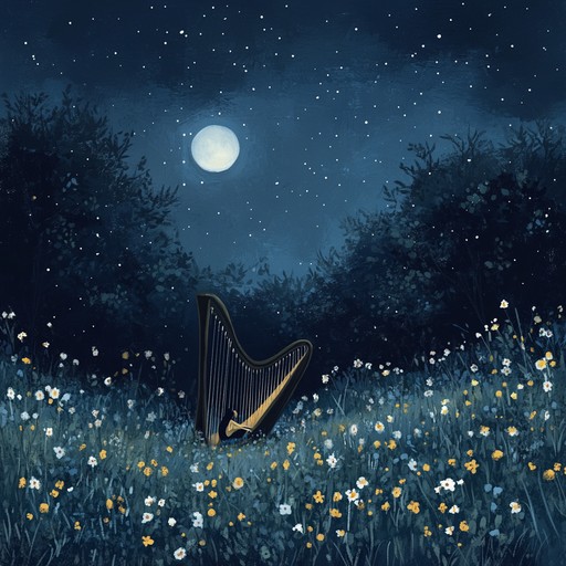 A tranquil instrumental lullaby featuring the delicate tones of the harp, weaving gentle melodies inspired by starlit nights and peaceful dreams. The music flows softly like a lullaby whispered by the night sky, inviting rest and serenity.