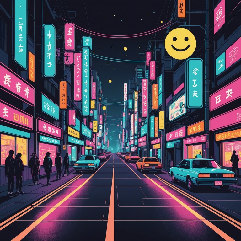 Imagine cruising through neon lit tokyo streets, with upbeat and vibrant electronic beats that capture the essence of a cyberpunk future. This track blends traditional japanese instruments with modern electronic sounds to create a cheerfully surreal audio journey.