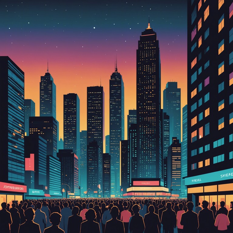 This track is a vibrant blend of classic new wave energy with modern electro pop elements, characterized by catchy synthetic leads and a groovy bassline that captures the essence of a bustling city nightlife. The music evokes feelings of excitement and freedom as if one is exploring the illuminated streets of a lively downtown area.