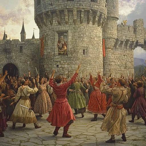 An enchanting and lively instrumental piece inspired by medieval troubadour music, featuring the melodic charm of a lute accompanied by rhythmic tambourines. The music captures the essence of joyous gatherings, castle celebrations, and the rich cultural heritage of the medieval era, evoking the feeling of a merry evening dance under the starlit sky