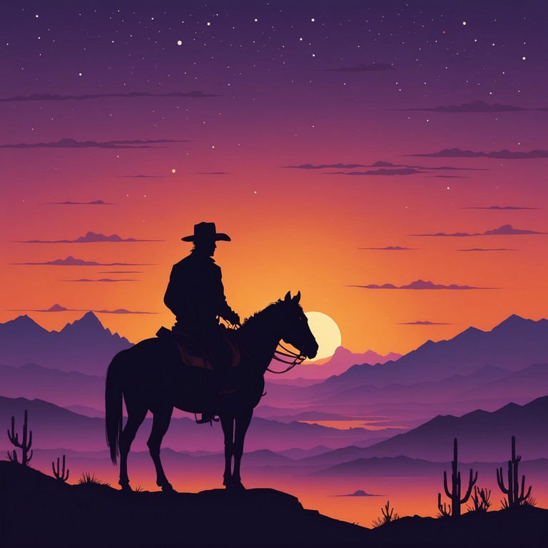 A slow, haunting melody that evokes the vastness and solitude of the western plains, with a lone cowboy reflecting on past memories as he rides under a wide, open sky. The music captures the spirit of the wild west with its expansive atmosphere and a feeling of yearning for days gone by.