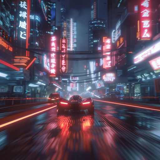 Experience a heart pounding escape through a futuristic city. Pulsating electronic sounds and intense rhythms propel you into a high speed adventure among towering skyscrapers and glowing neon signs