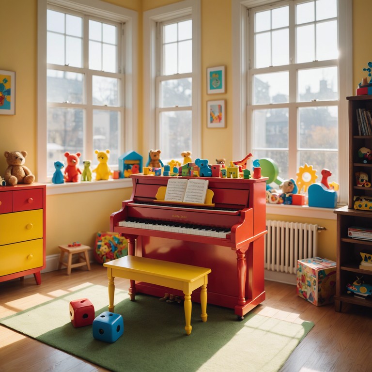 Imagine stepping into a whimsically animated playroom where every toy has a story, emitting bubbly, energizing sounds that harmonize to create a delightful soundscape. The soundtrack resonates with the essence of carefree childhood play, radiating warmth and sparking boundless imagination. The composition, led by the melodic charm of a toy piano, weaves an enchanting audio tableau that invites listeners of all ages to revisit their most cherished moments of innocent amusement.