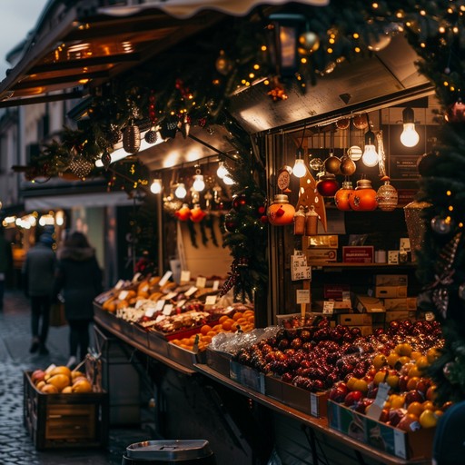 Envision a tranquil holiday scene, with dimly lit market stalls and the smell of mulled wine in the air. A soothing blend of slow paced beats and festive tunes creates an ambience perfect for unwinding during the holiday season.