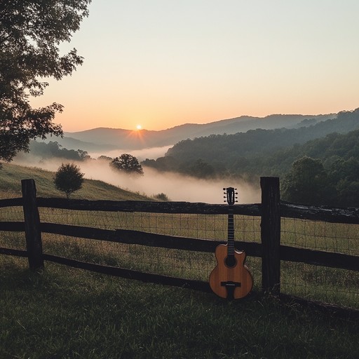 A gentle, calming bluegrass instrumental featuring soft strumming and melodic picking that paints a picture of peaceful appalachian mountains at dawn.