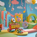 bright melodies with toy sounds create a fun atmosphere.