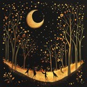 melodic enchantment in whimsical forest under glowing harvest moon