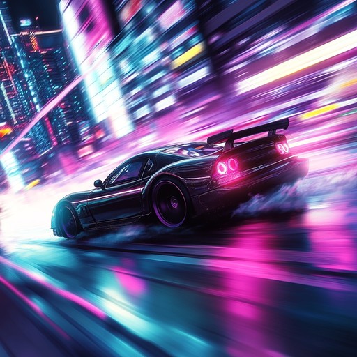 Experience the pulse of the 1980s nightlife with vibrant synthesizers and driving rhythms, capturing the essence of a late night city cruise under glowing neon lights.