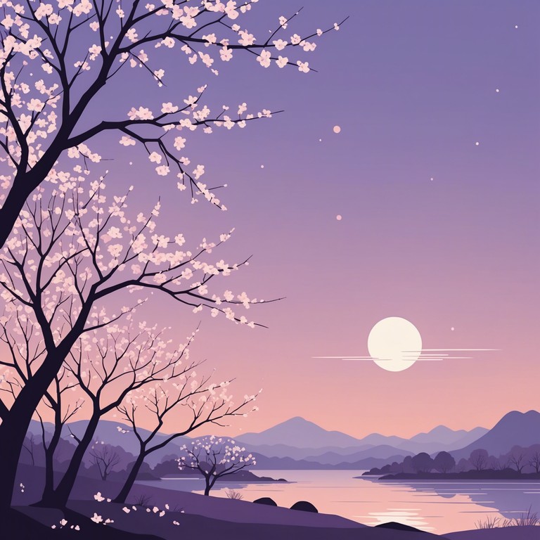 This track embodies a serene walk beneath blooming cherry blossoms during twilight, evoking feelings of tranquil reflection and tender nostalgia. The piece merges soft instrumental tones with a subtle digital flavor, perfect for a reflective evening or a peaceful study session.