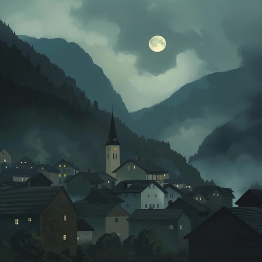 Imagine walking through an abandoned alpine village at midnight as unsettling echoes of traditional schlager music play, invoking feelings of desolation and fear. The haunting melody unfolds with a sinister undertone that gradually crescendos, creating a slowly building sense of dread.