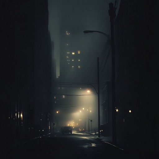 Haunting electric guitar riffs layered with chilling atmospheric keyboards and thunderous percussion create a sinister mood reminiscent of an ominous midnight chase through abandoned city streets.