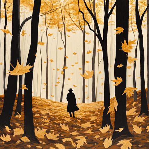 Picture a serenading troubadour with a lute, wandering through a serene forest in autumn, playing soothing and nostalgic melodies. The gentle strumming blends with the rustling of golden leaves, providing a calm and reflective soundtrack for an evening's walk.