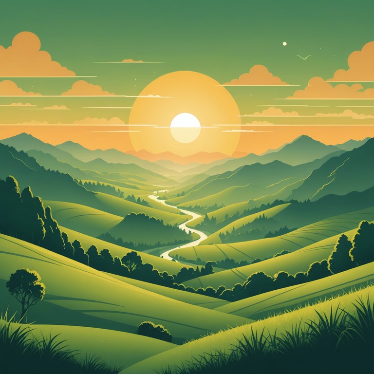 This composition captures the essence of a serene valley at dawn, where lush orchestral strings emulate the calm and silently powerful breezes, rising with the sun to bring warmth and light. The crescendos mirror the sun's rays cresting over peaks, enveloping the landscape in luminous warmth and awakening nature with a tender yet profound touch.